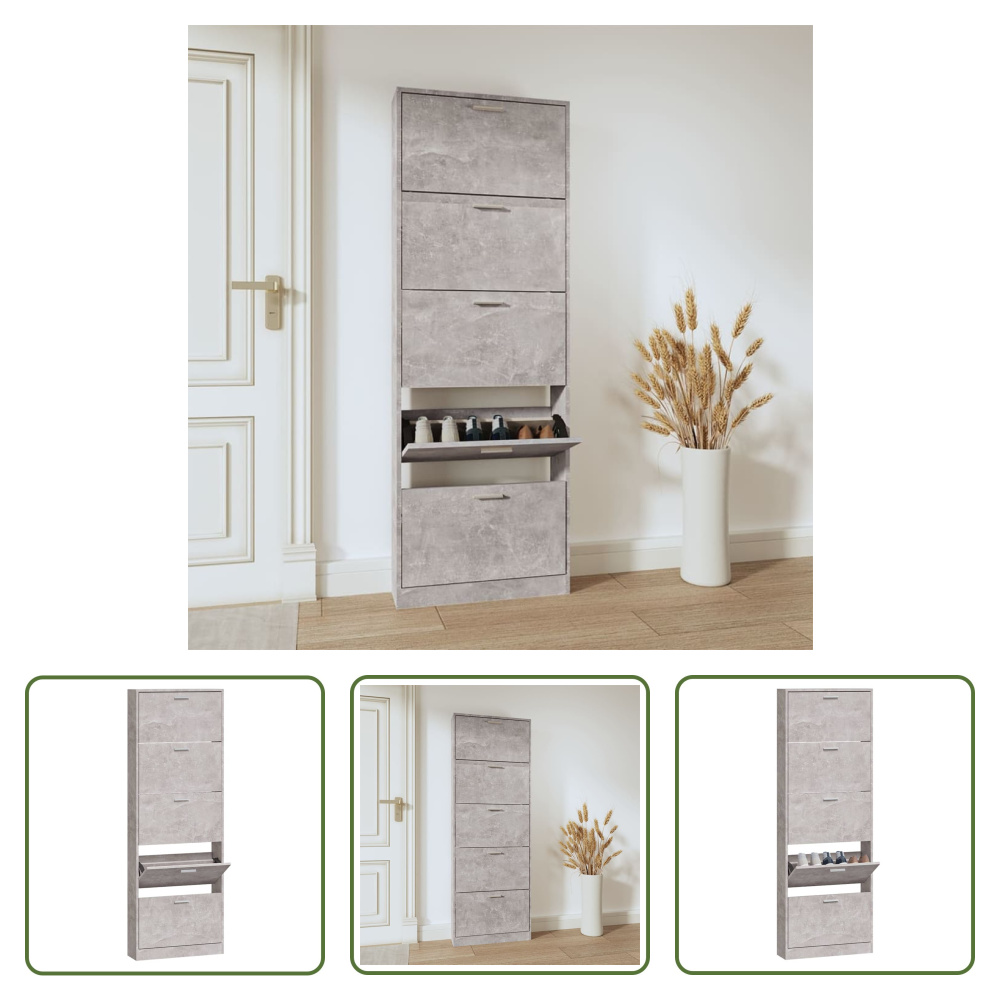 The Living Store szafka na buty beton szara 59x17x169 cm materiał drewnopochodny
