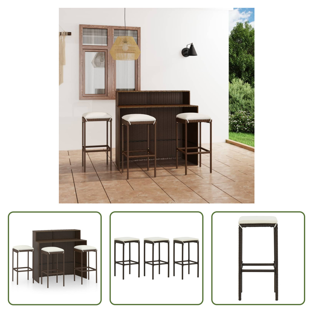 The Living Store 4-częściowy ogrodowy zestaw barowy z poduszkami brązowy