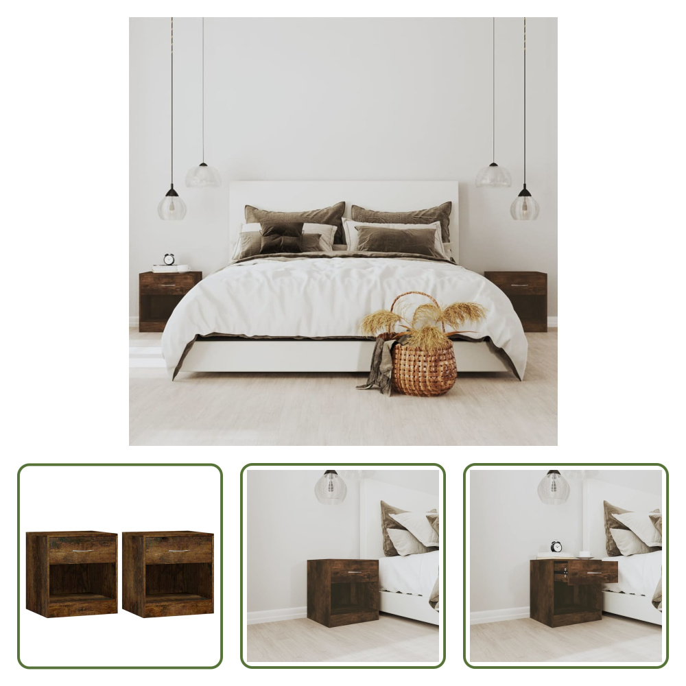 The Living Store Szafki nocne 2 szt. z szufladą dąb wędzony