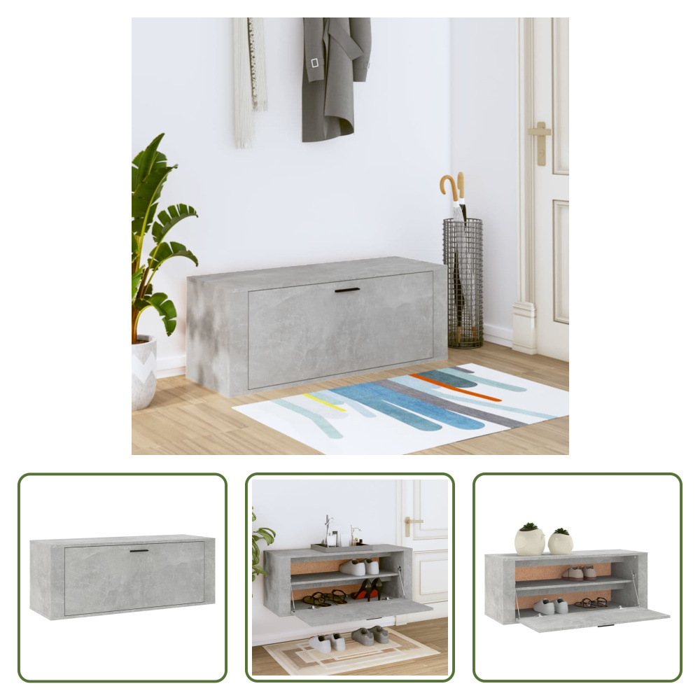 The Living Store Naścienna szafka na buty betonowa szara 100x35x38 cm materiał drewnopochodny