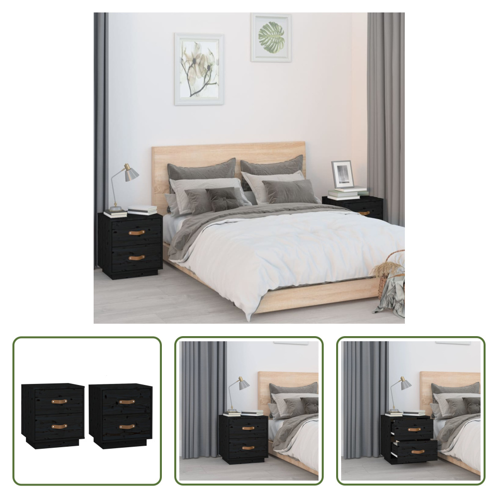 The Living Store Szafki nocne 2 szt. czarne 40x34x45 cm lite drewno sosnowe