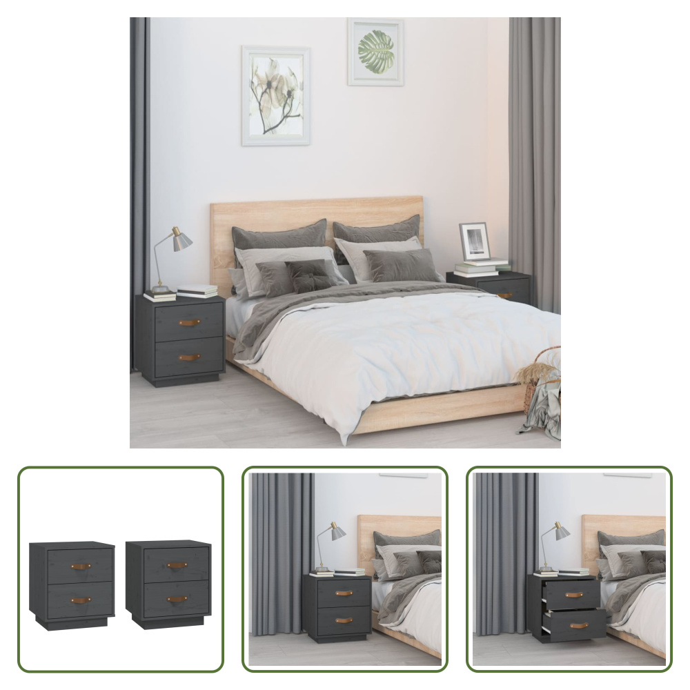 The Living Store Szafki nocne 2 szt. Szare 40x34x45 cm lite drewno sosnowe