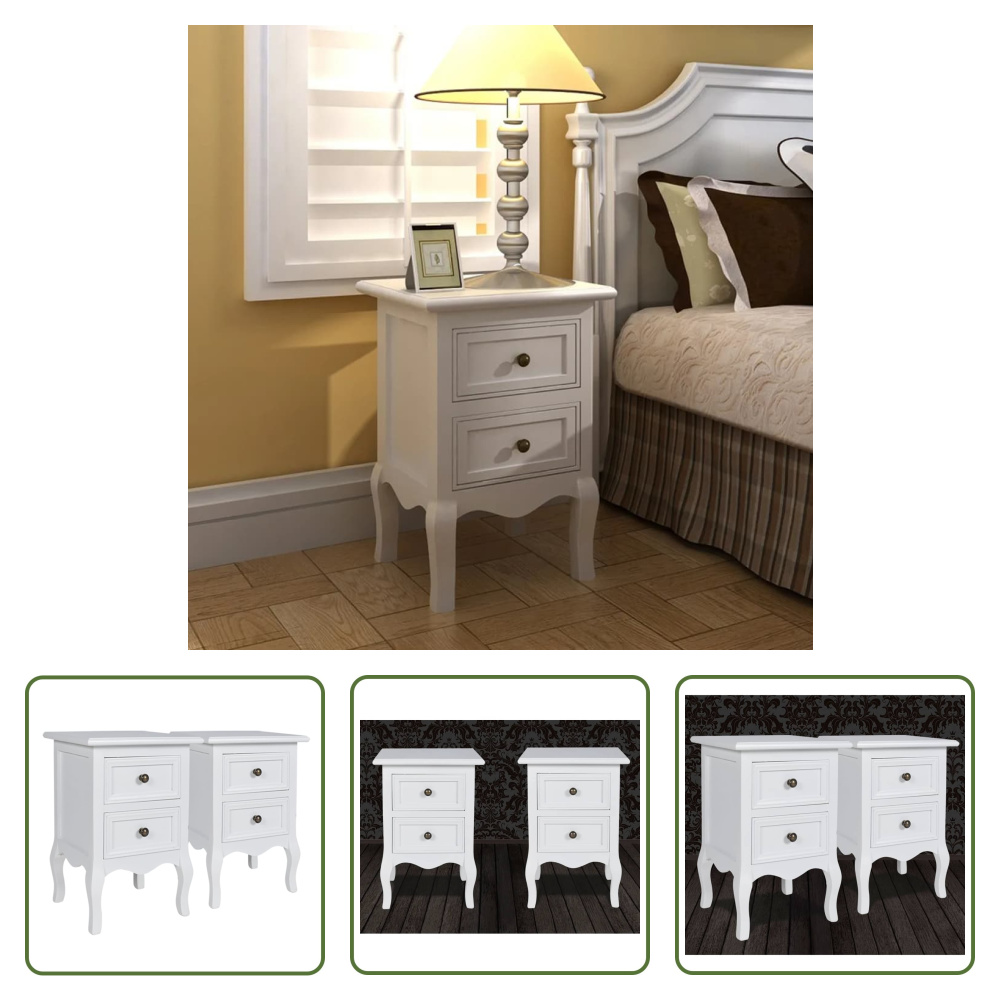 The Living Store Szafki nocne 2 szt. z 2 szufladami MDF Biały