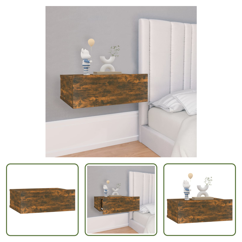 The Living Store Wisząca szafka nocna dąb wędzony 40x30x15 cm materiał drewnopochodny