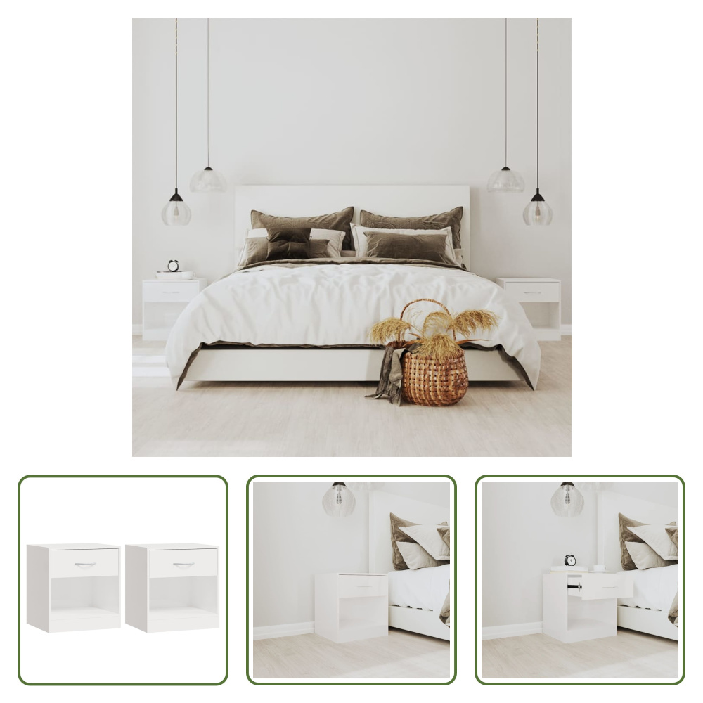 The Living Store Szafki nocne 2 szt. z szufladą biały wysoki połysk