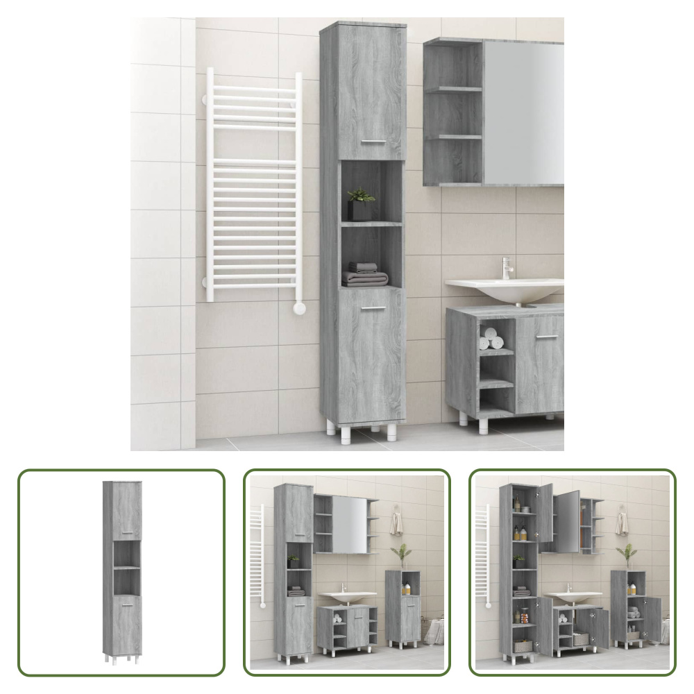 The Living Store Szafka łazienkowa szara Sonoma 30x30x179 cm Materiał drewnopochodny