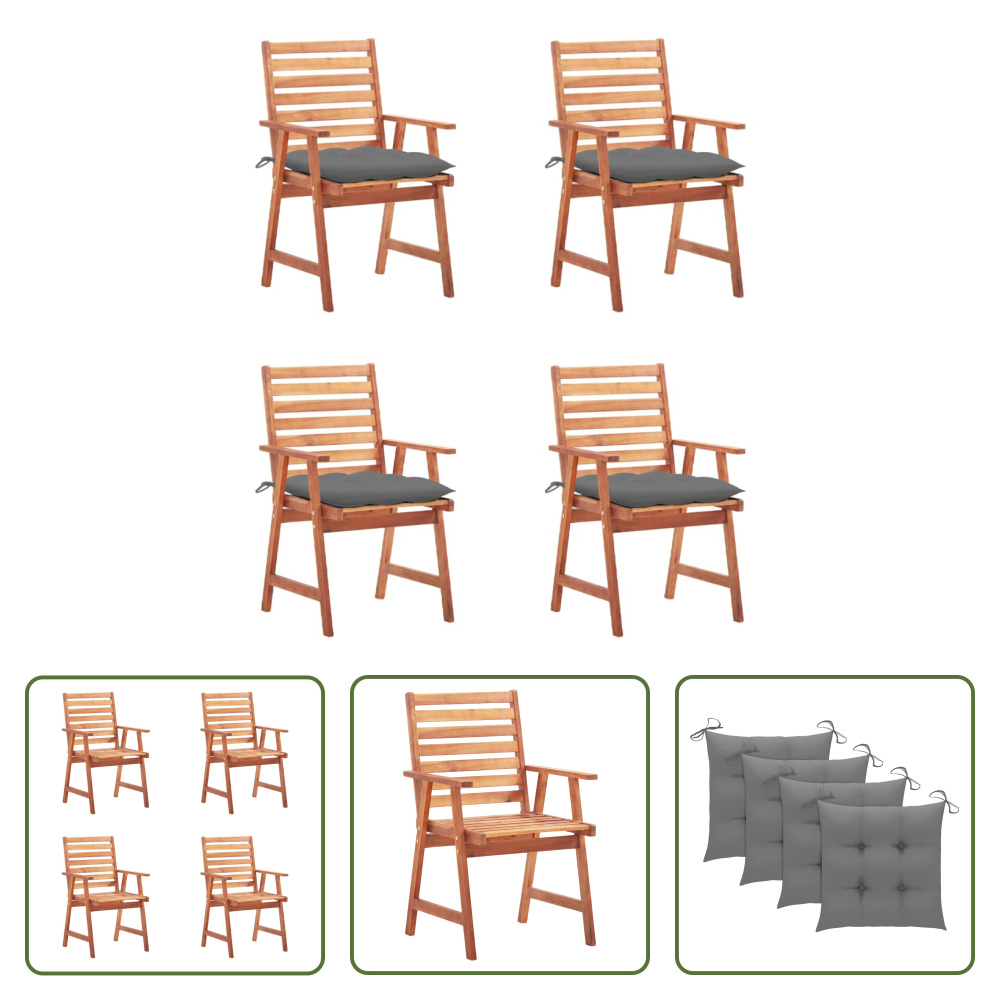 The Living Store Krzesła ogrodowe do jadalni 4 szt. z poduszkami lite drewno akacjowe