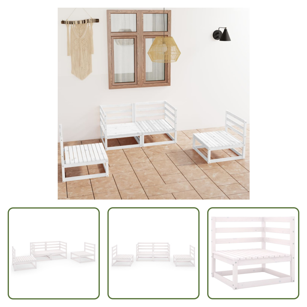 The Living Store 4-częściowy zestaw wypoczynkowy do ogrodu biały lite drewno sosnowe
