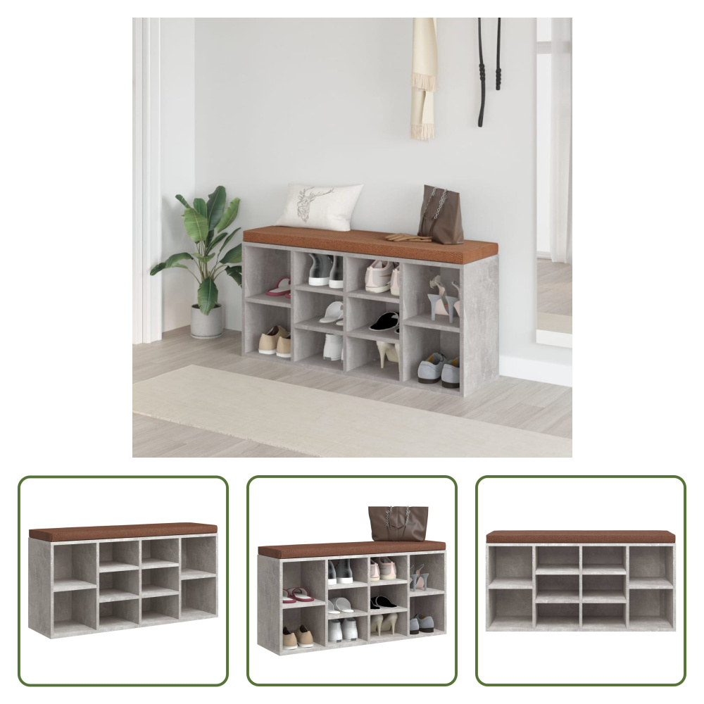 The Living Store Ławka na buty betonowa szara 103x30x48 cm Materiał drewnopochodny