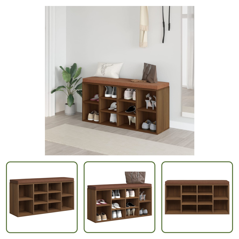 The Living Store Ławka na buty brązowy dąb 103x30x48 cm Materiał drewnopochodny
