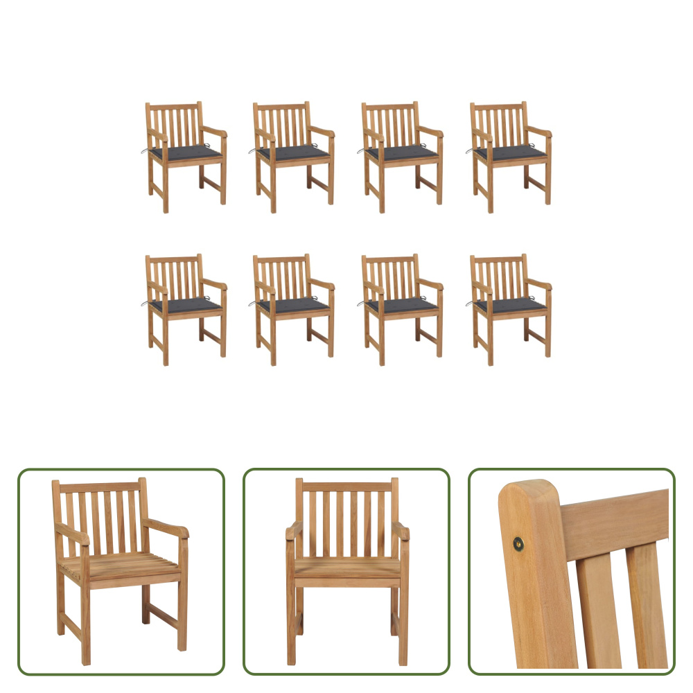 The Living Store krzesła ogrodowe 8 szt. z antracytowymi poduszkami z litego drewna tekowego