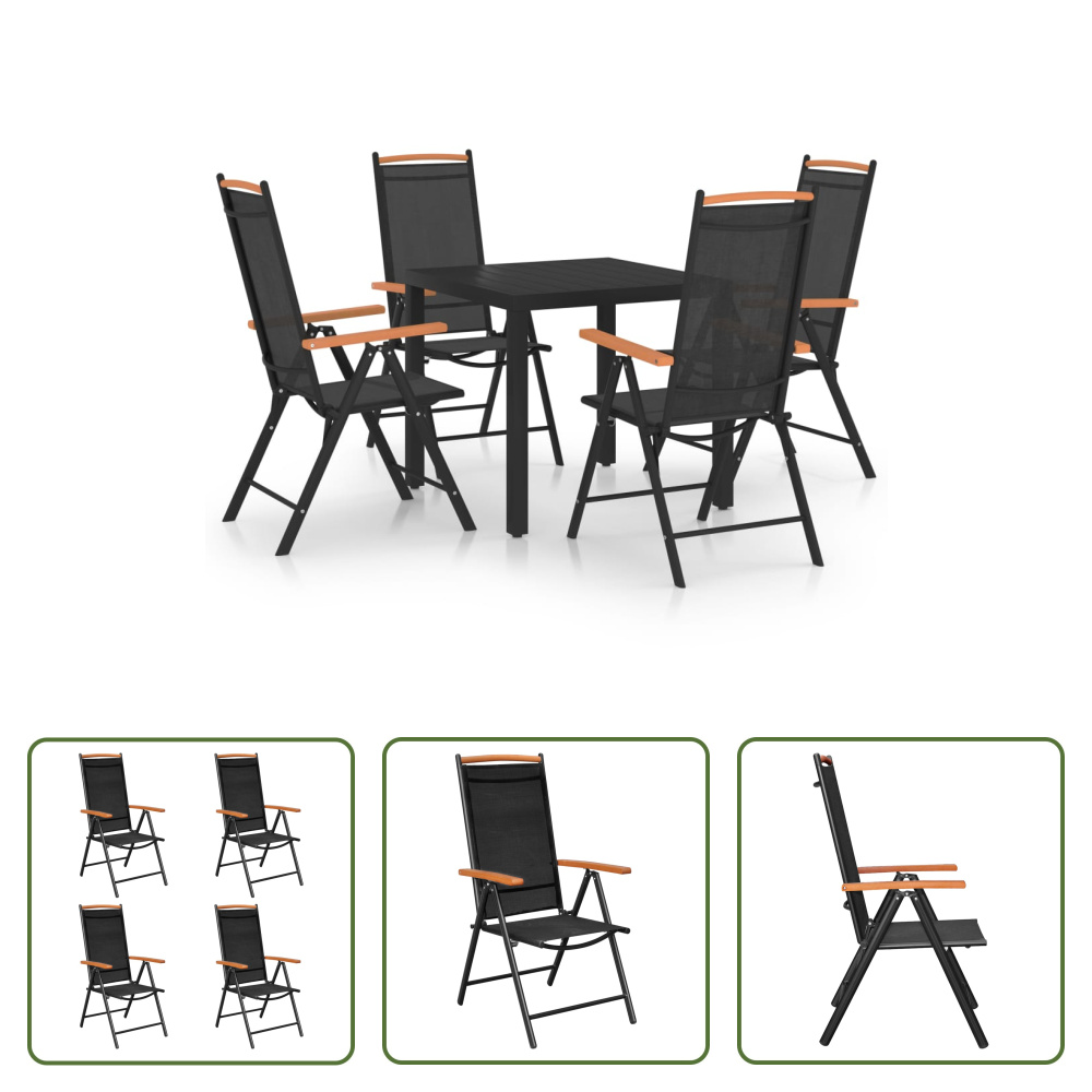 The Living Store 5-częściowy ogrodowy zestaw jadalniany aluminium czarny