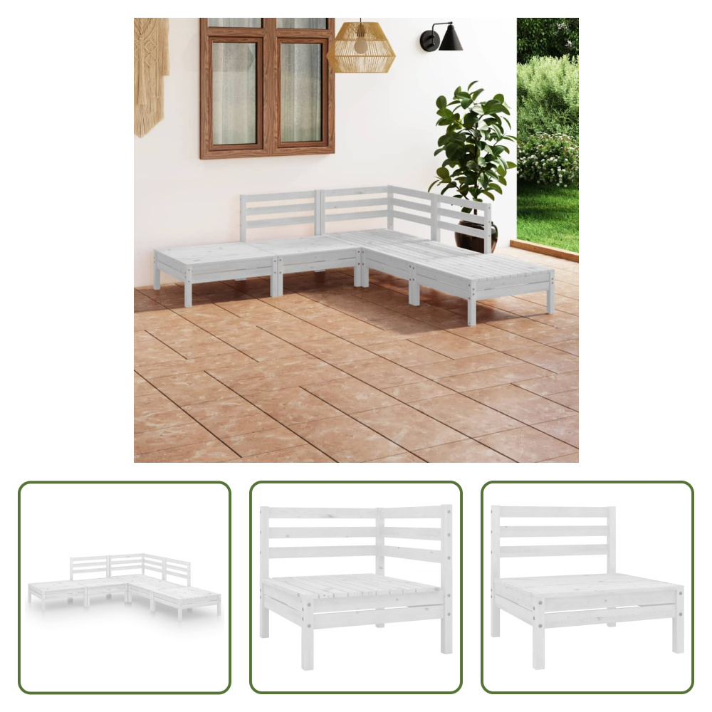 The Living Store 5-częściowy zestaw wypoczynkowy do ogrodu z litej sosny w kolorze białym