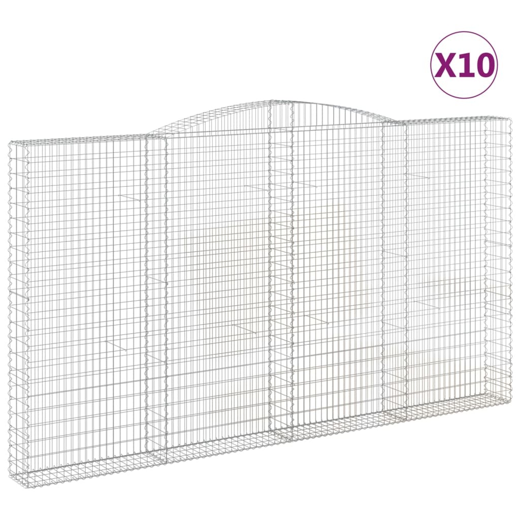 vidaXL Gabiony z wysokim łukiem 10szt. 400x30x220/240cm Ocynkowane żelazo