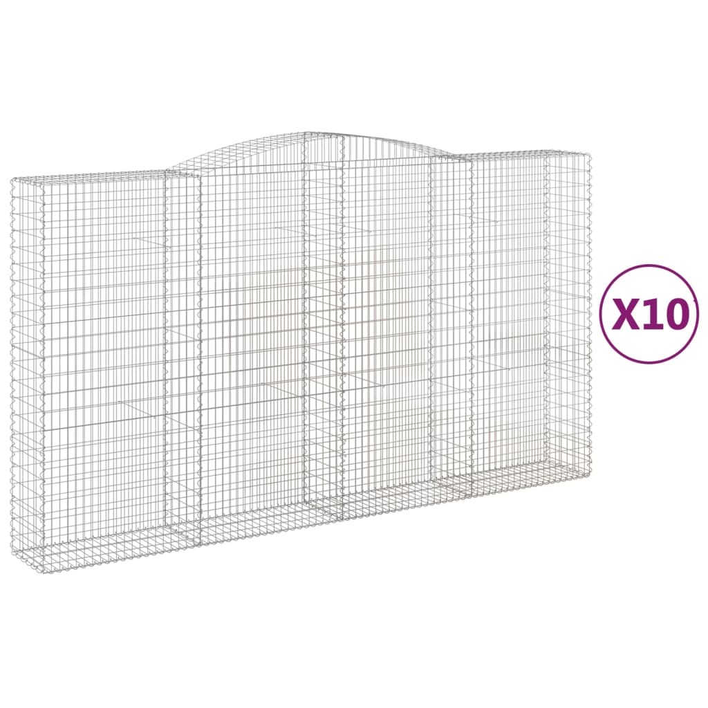 vidaXL Gabiony z wysokim łukiem 10szt. 400x50x220/240cm Ocynkowane żelazo