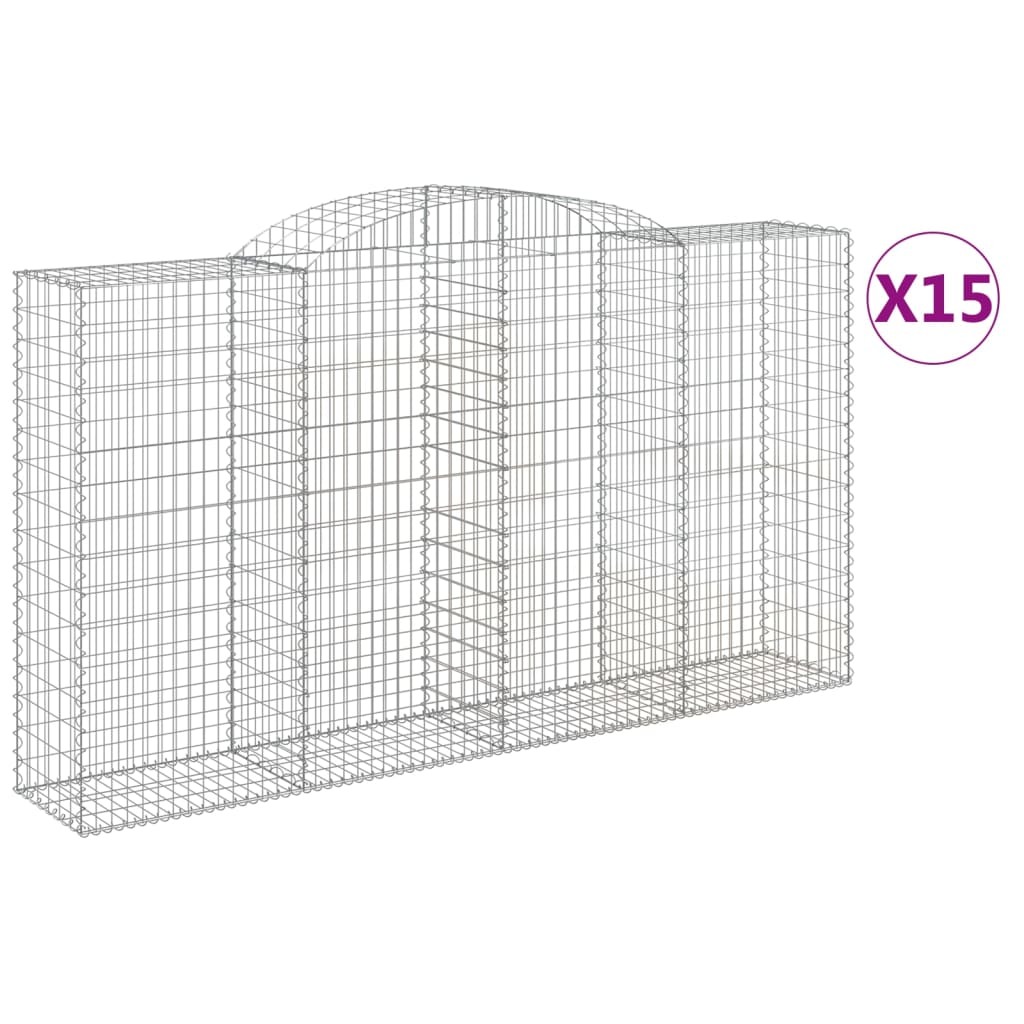 vidaXL Gabiony z wysokim łukiem 15 szt. 300x50x160/180cm Ocynkowane żelazo