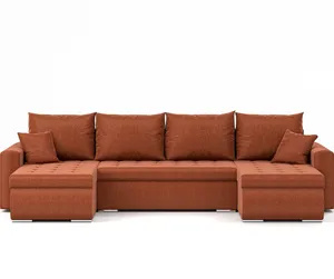 Narożnik Luis, narożnik U-kształt, sofa, kanapa, z funkcją spania, pojemnik na pościel, dekoracyjne pikowanie, meble tapicerowane, Neve 52, brązowy