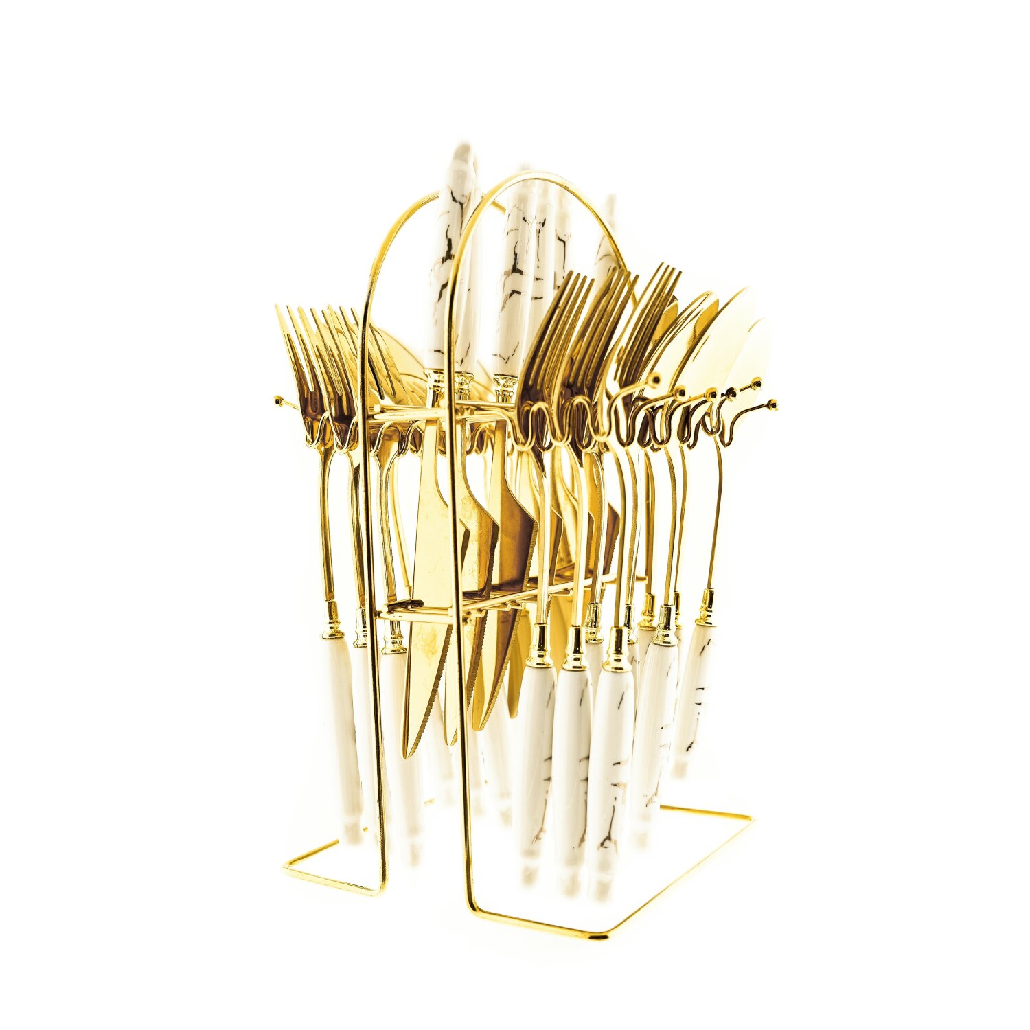 24-częściowy zestaw sztućców ze stojakiem 18/10 stal nierdzewna widelec nóż łyżka zastawa obiadowa ceramika DS006