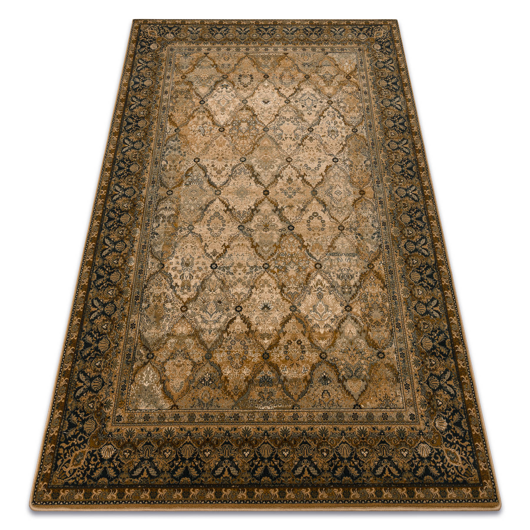 Dywan wełniany SUPERIOR Grenada Ramka, romby, orientalny - koniak beżowy 235x350 cm