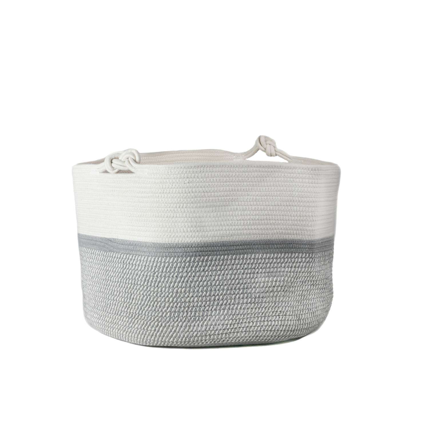 Intirilife kosz na pranie wykonany z bawełnianego sznurka w kolorze białym - szarym - 50 x 36 cm - kosz na rośliny organizer na koce kosz na ubrania rośliny pojemnik na poduszki zabawki