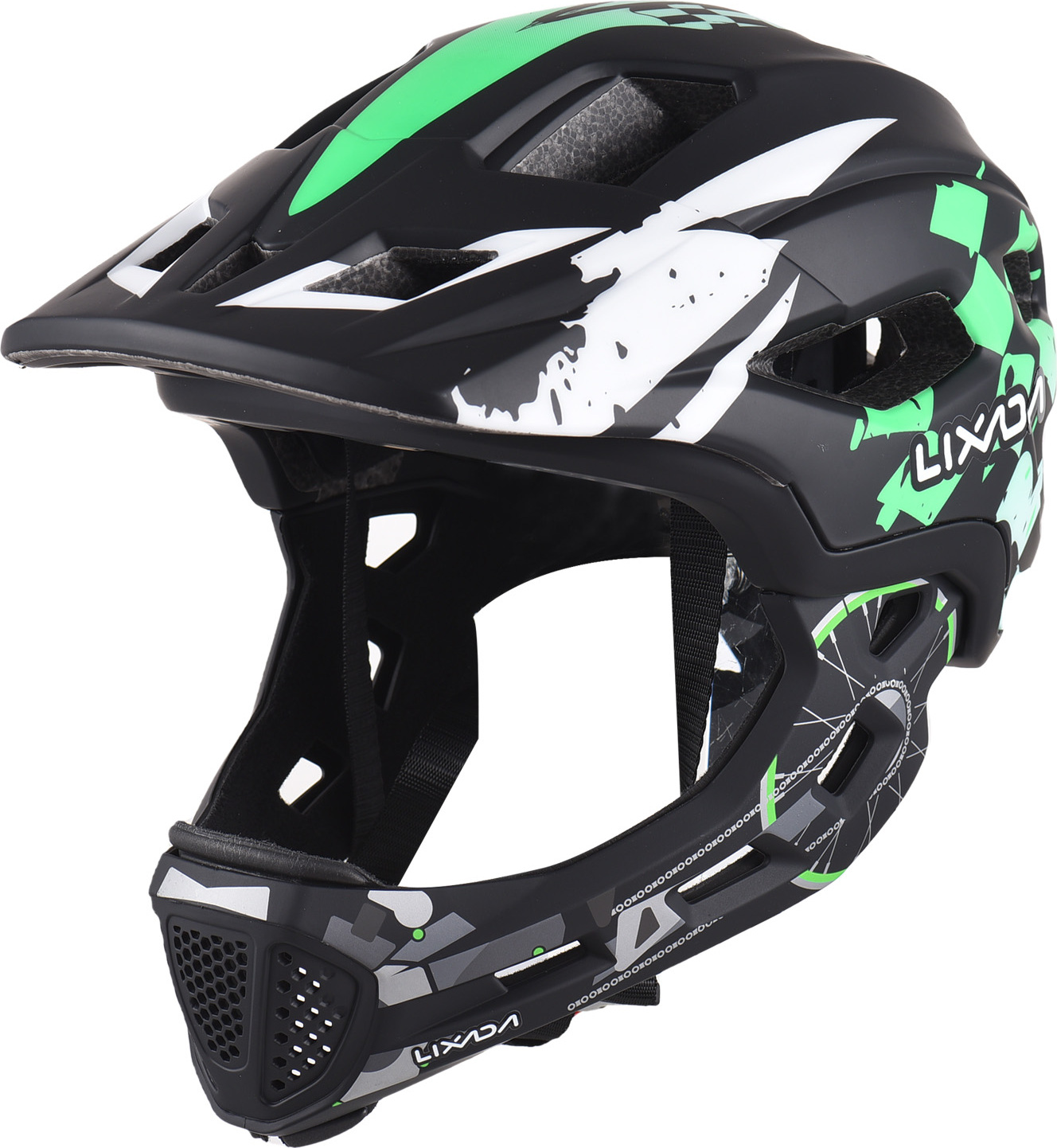 Dziecięcy kask rowerowy LIXADA, odpinany kask pełnotwarzowy, regulowany kask rowerowy dla dzieci, zielony