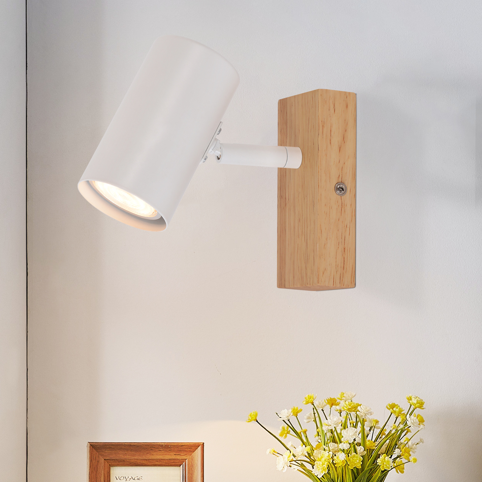 ZMH lampa sufitowa biały reflektor sufitowy 1 płomień drewniana lampa sufitowa GU10 reflektor sufitowy obrotowy 350° reflektor do salonu sypialnia kuchnia korytarz jadalnia