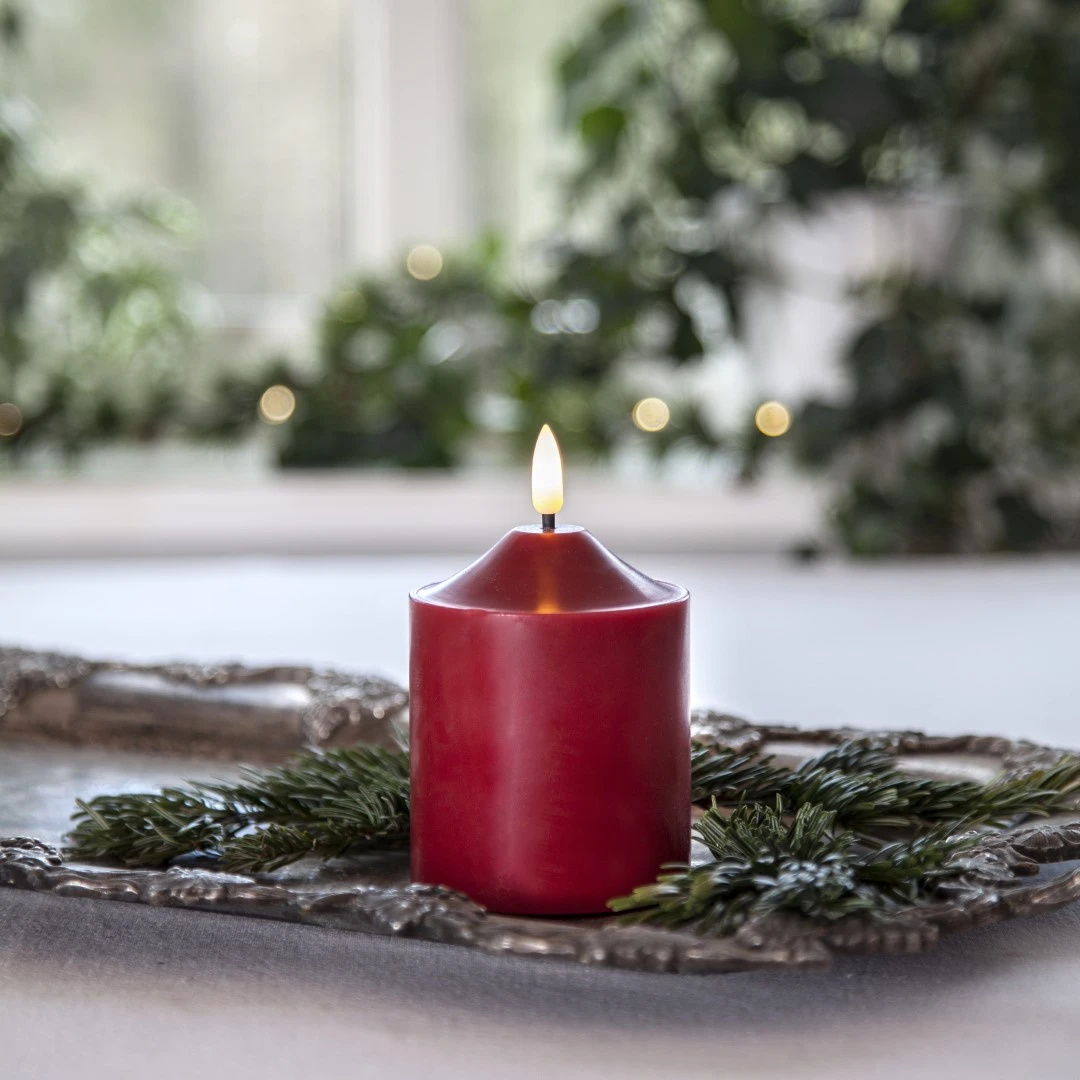 Świeca Led woskowa filarowa FLAMME TOP czerwona 12cm