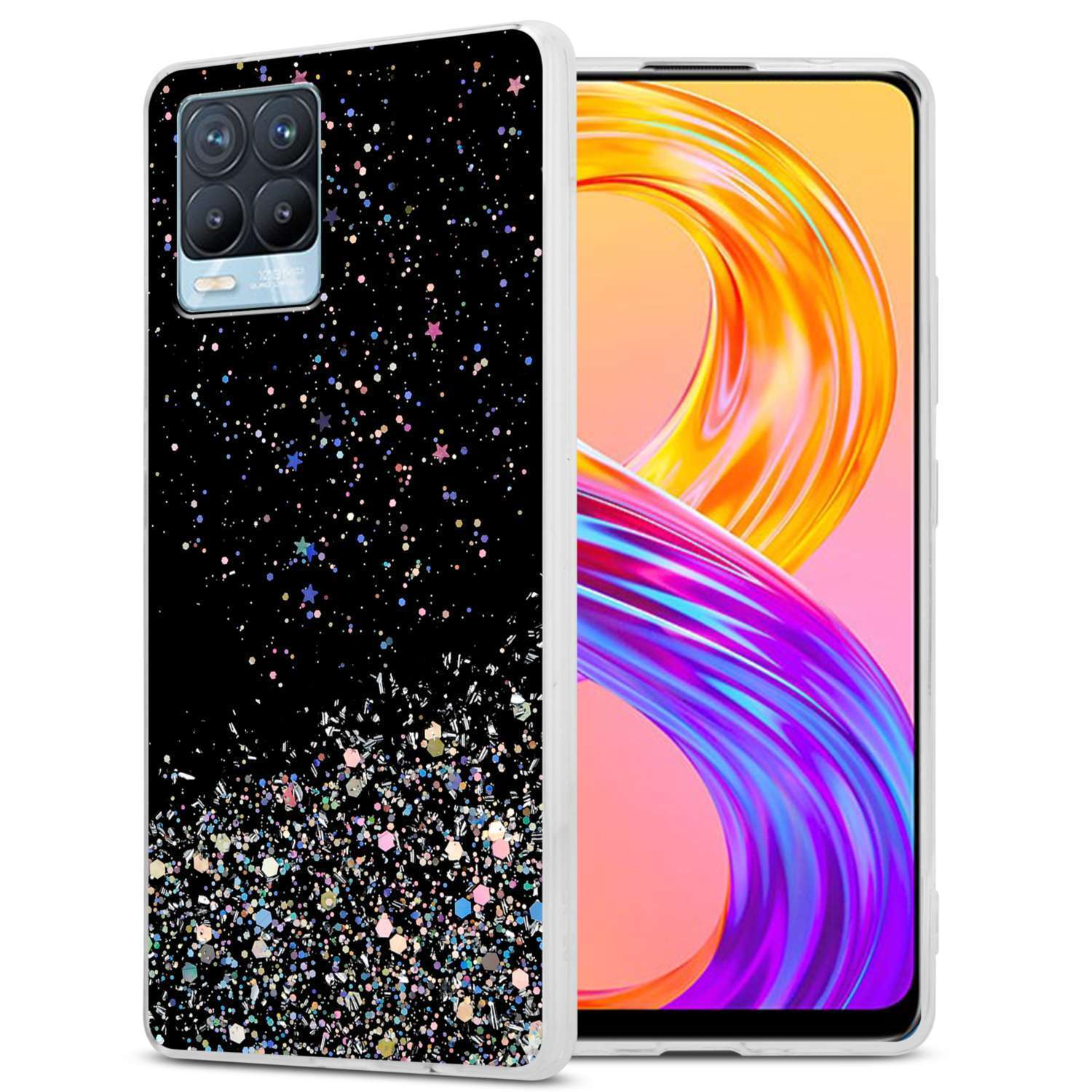 Etui Cadorabo do Realme 8 4G / 8 PRO w kolorze czarnym z brokatowym etui ochronnym wykonanym z elastycznego silikonu TPU z błyszczącym brokatowym etui na telefon komórkowy