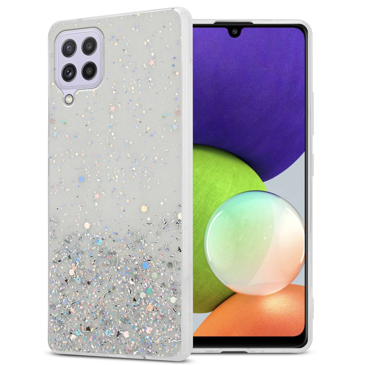 Etui Cadorabo do Samsung Galaxy A22 4G / M22 / M32 4G w kolorze przezroczystym z brokatowym pokrowcem ochronnym wykonanym z elastycznego silikonu TPU z błyszczącym brokatowym etui na telefon komórkowy