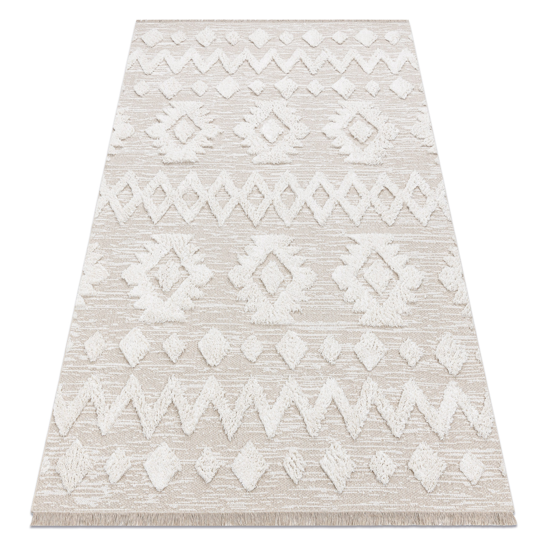 Dywan MOROC 22319 Romby Ekologiczny, EKO SIZAL frędzle - strukturalny beż / krem beżowy 136x190 cm