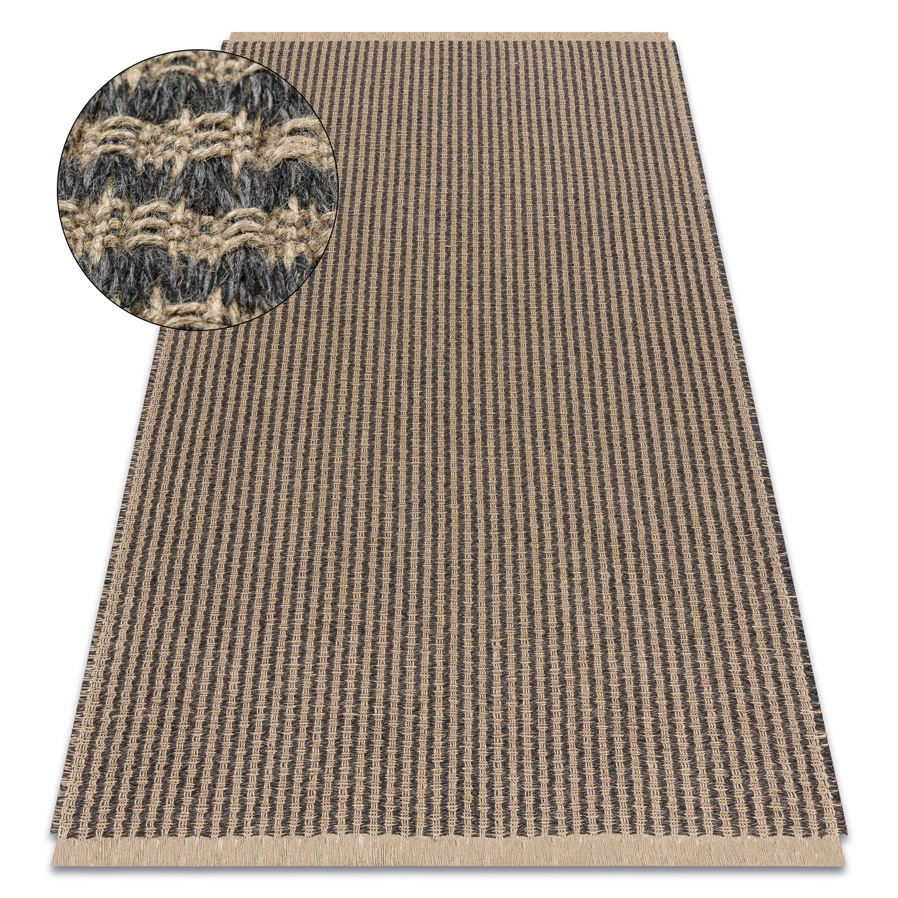 Dywan JUTE 3650 czarny / beż linie - jutowy, płaskotkany, frędzle beżowy 60x100 cm