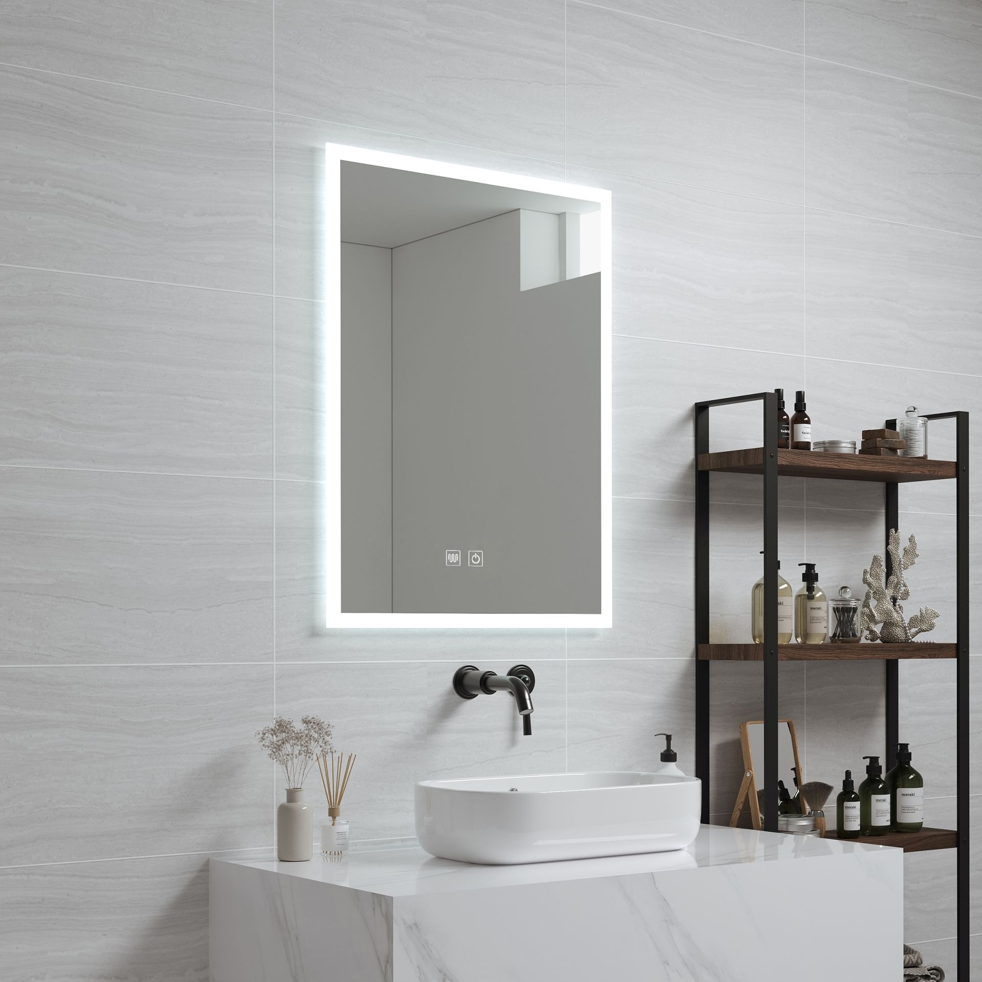 Lustro łazienkowe LED 'Scafa' ze 120 diodami LED Aluminiowa rama 45 x 60 cm Biały