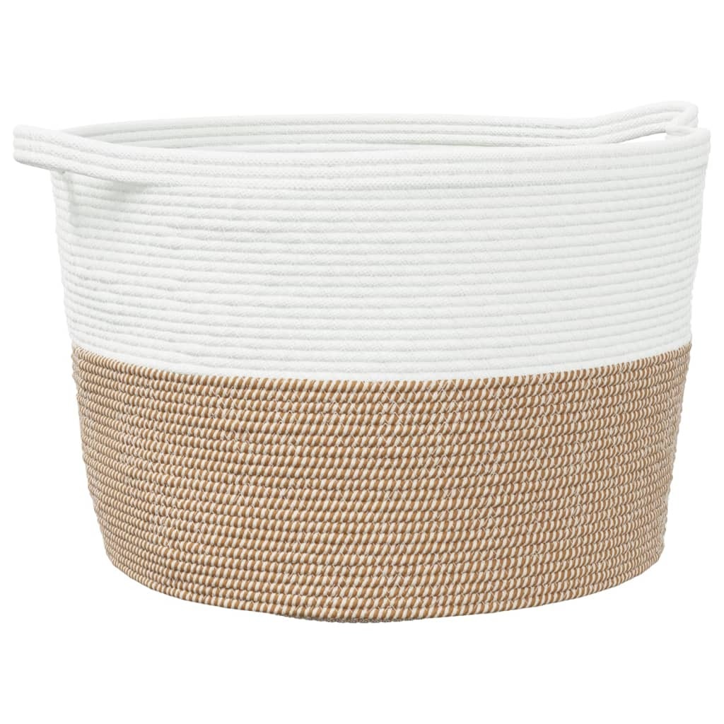 vidaXL Kosz na pranie brązowo-biały Ø60x36 cm bawełna