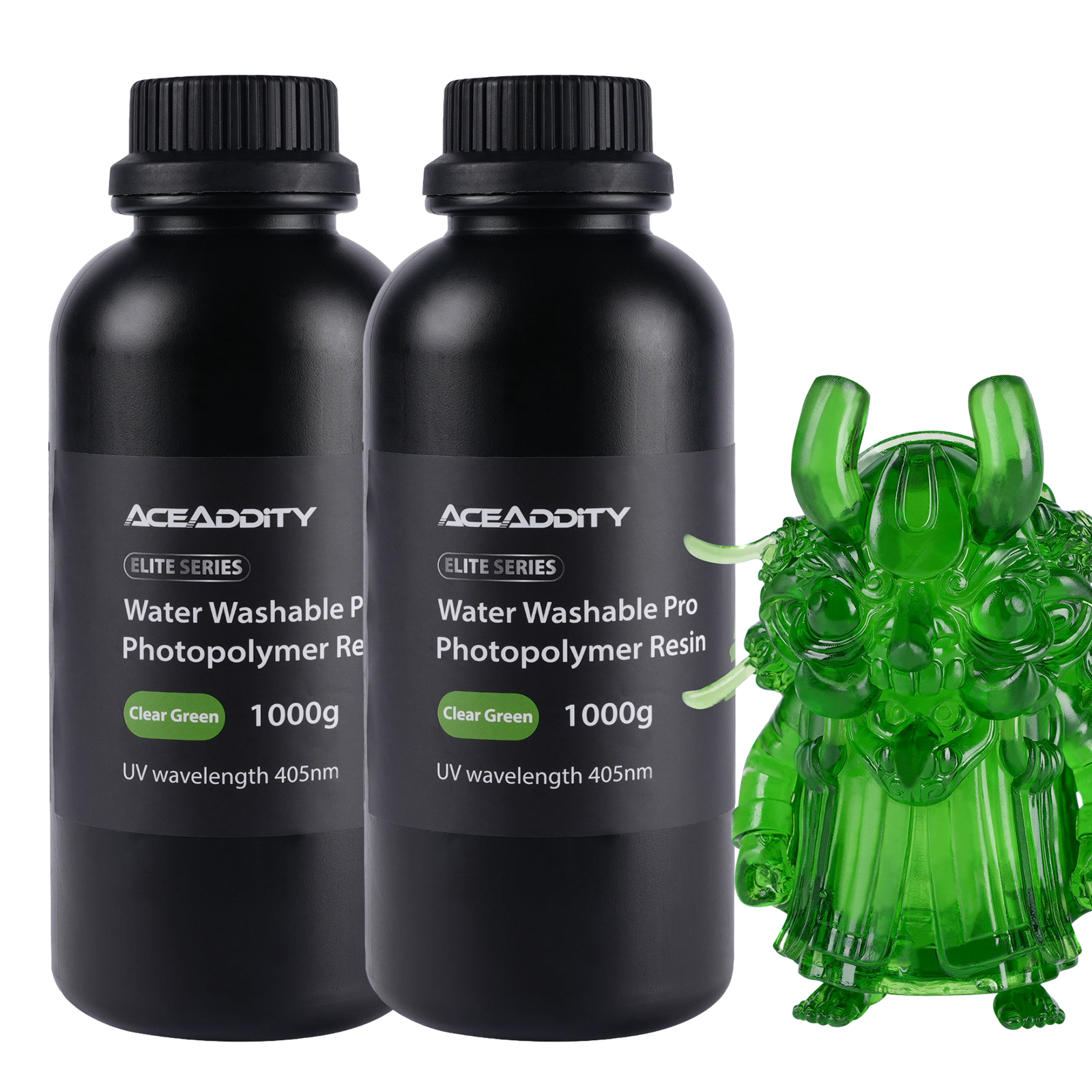 Żywica do drukarek 3D Aceaddity, zmywalna wodą, o niskim skurczu, 405 nm, fotopolimerowa żywica drukarska utwardzana promieniami UV, wysoka precyzja i łatwość czyszczenia, odpowiednia do drukarek 3D 2K/4K/8K LCD/DPL/SLA šC Green, 1 kg/butelka (2 szt.)