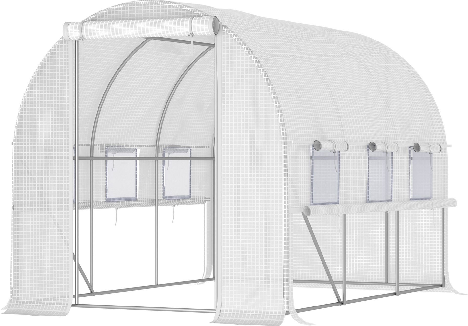Szklarnia foliowa Outsunny, szklarnia tunelowa 2,95 x 2 x 2 m, szklarnia ze zwijanym oknem, ochrona UV, wiatroszczelny domek na pomidory, do ogrodu, na balkon, stalowa, biała