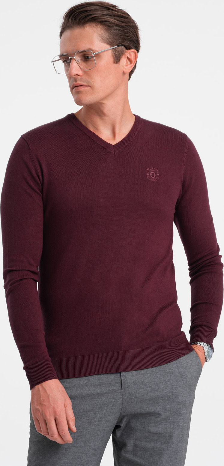 Ombre Clothing Klasyczny sweter męski Launcebuz kasztanowy L