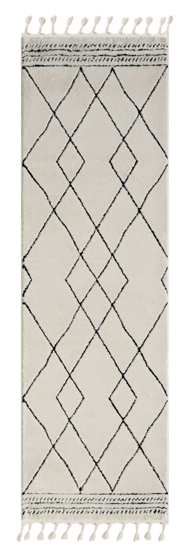 Dywan MY-RUG, Ella, 250x80, biały, dywan z głębokim włosiem, nowoczesny, marokański wzór, puszysty i miękki, wzór w romby Scandi, bieżnik
