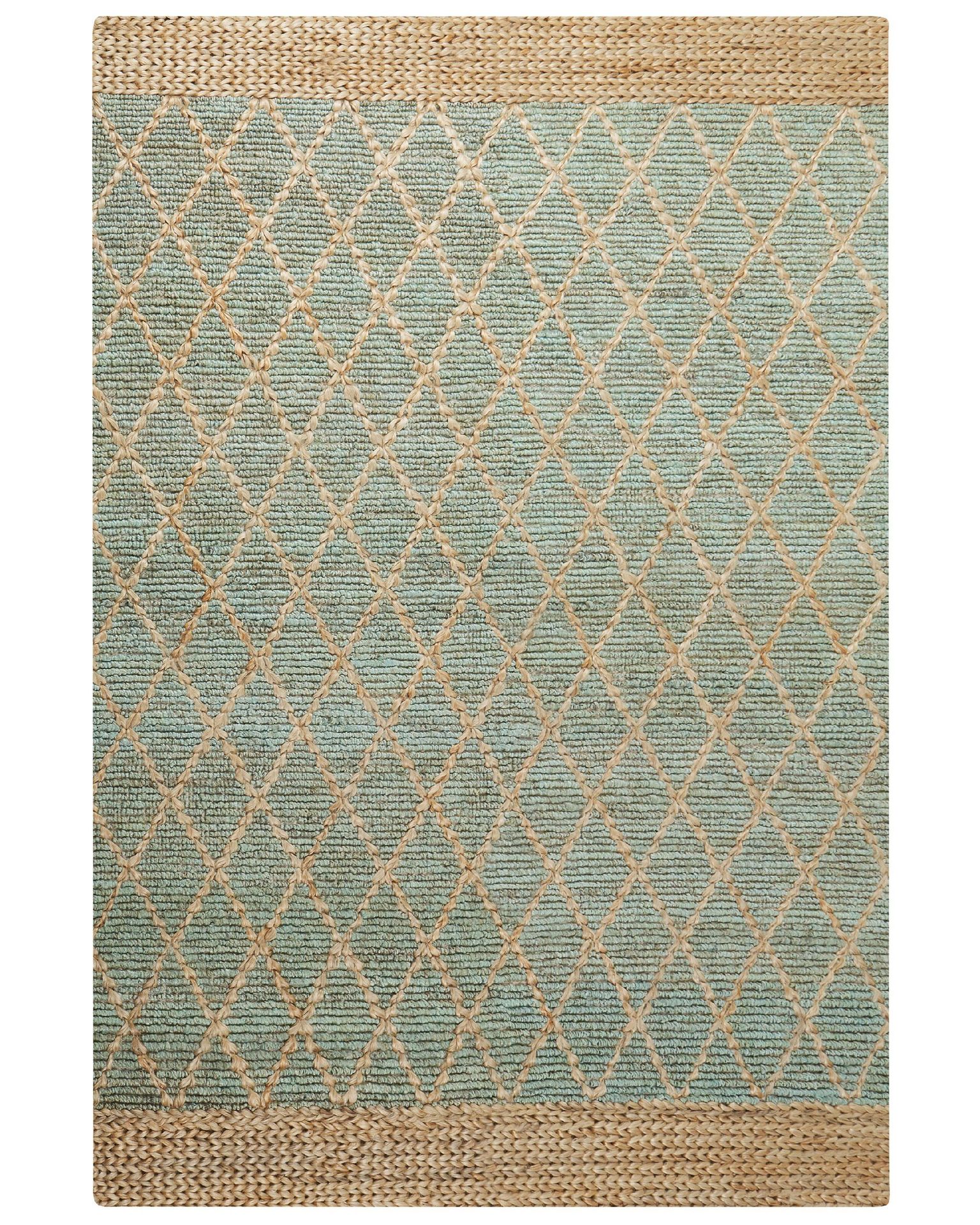 BELIANI Dywan zielony z beżowym jutowy 200 x 300 cm wzór geometryczny tkany ręcznie styl boho do salonu sypialni