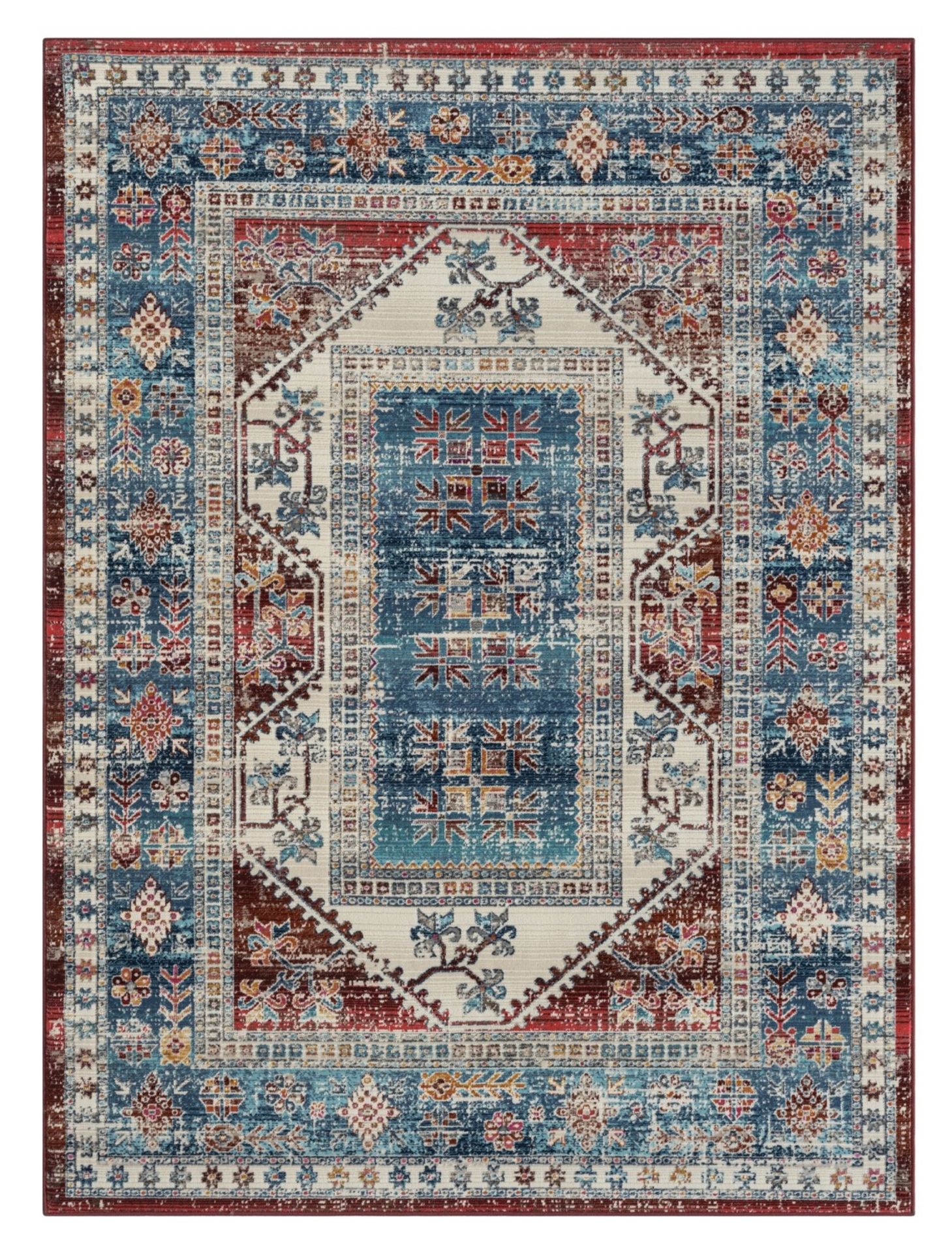 Dywan MY-RUG, Manish 1, 240x170, czerwono-niebieska mieszanka, płaski splot, w nowoczesnym stylu, do salonu, przedpokoju, prostokątny