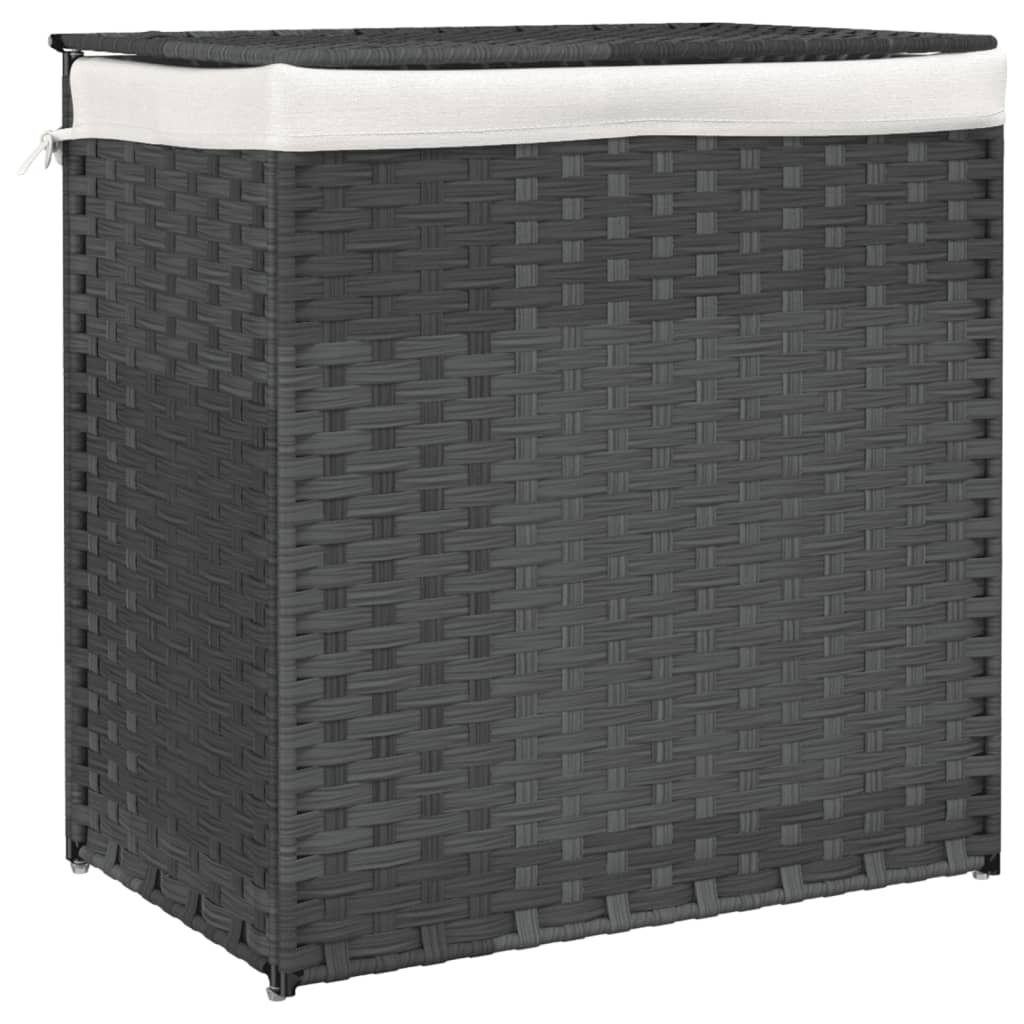 vidaXL Kosz na pranie z 2 przegrodami Szary 53x35x57 cm Poli rattan