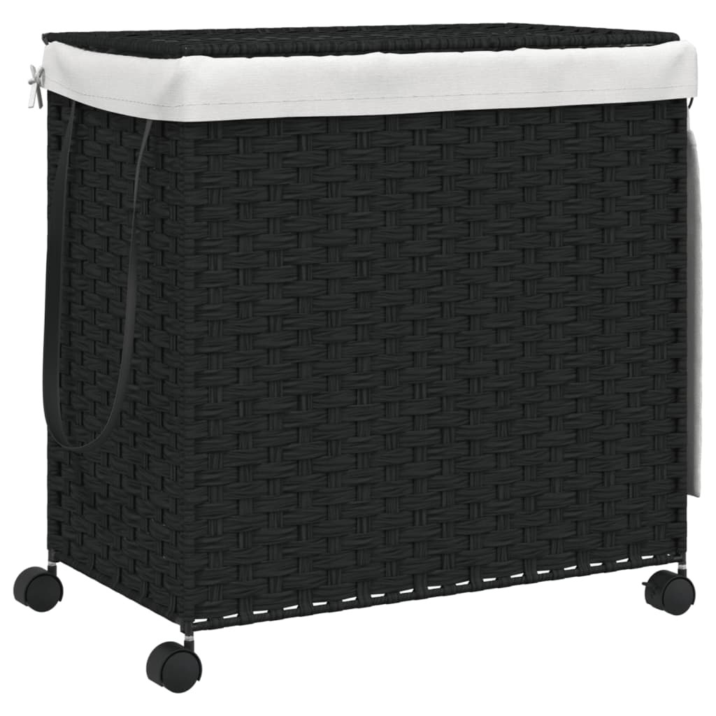 vidaXL Kosz na pranie z kółkami Czarny 60x35x60,5 cm Rattan