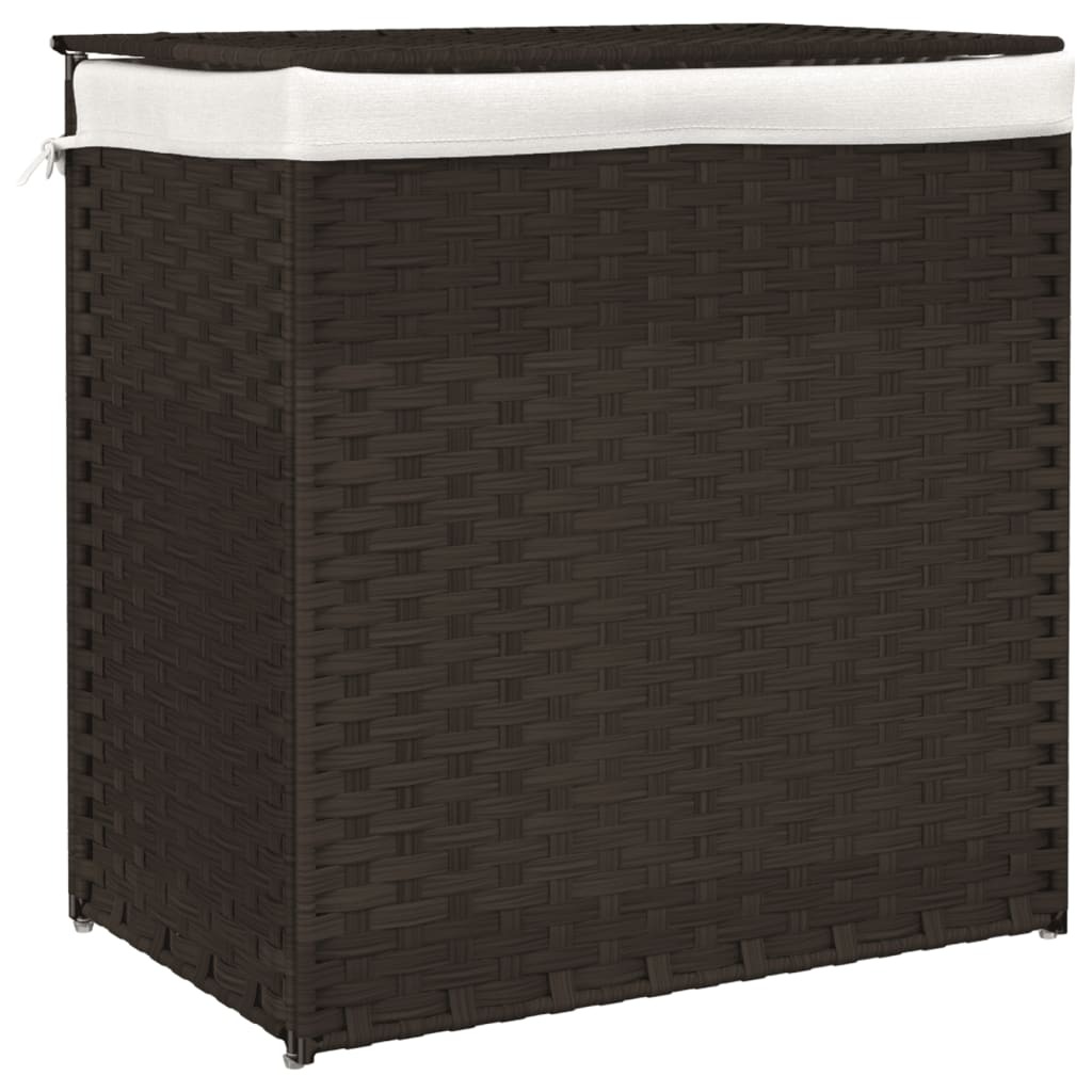vidaXL Kosz na pranie z 2 przegrodami Ciemnobrązowy 53x35x57 cm Poli rattan