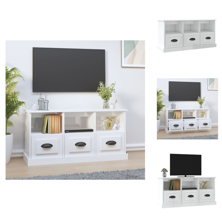 vidaXL Szafka pod TV biały wysoki połysk 100x35x50 cm materiał drewnopochodny - Meble TV
