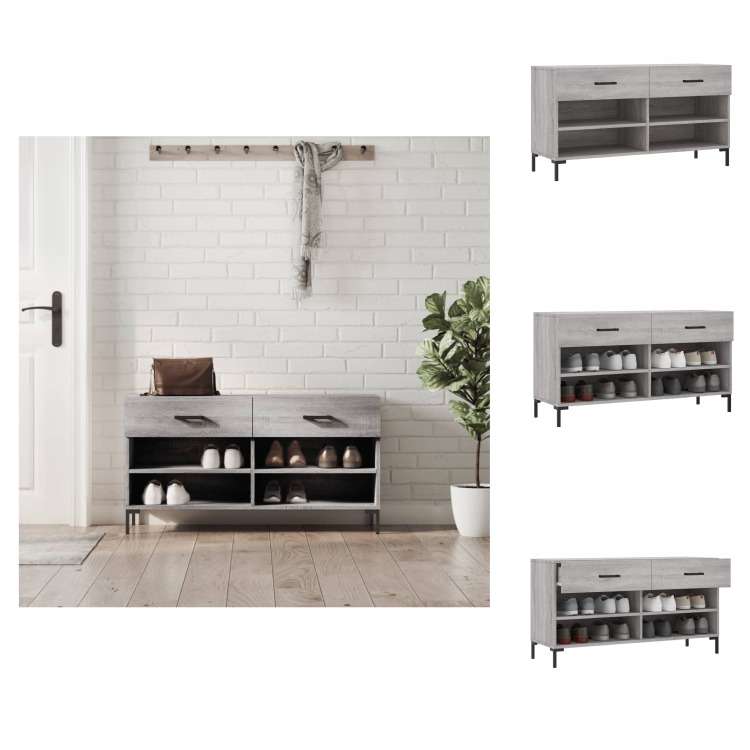 vidaXL Ławka na buty szara Sonoma 102x35x55 cm materiał drewnopochodny - Stojaki i szafki na buty