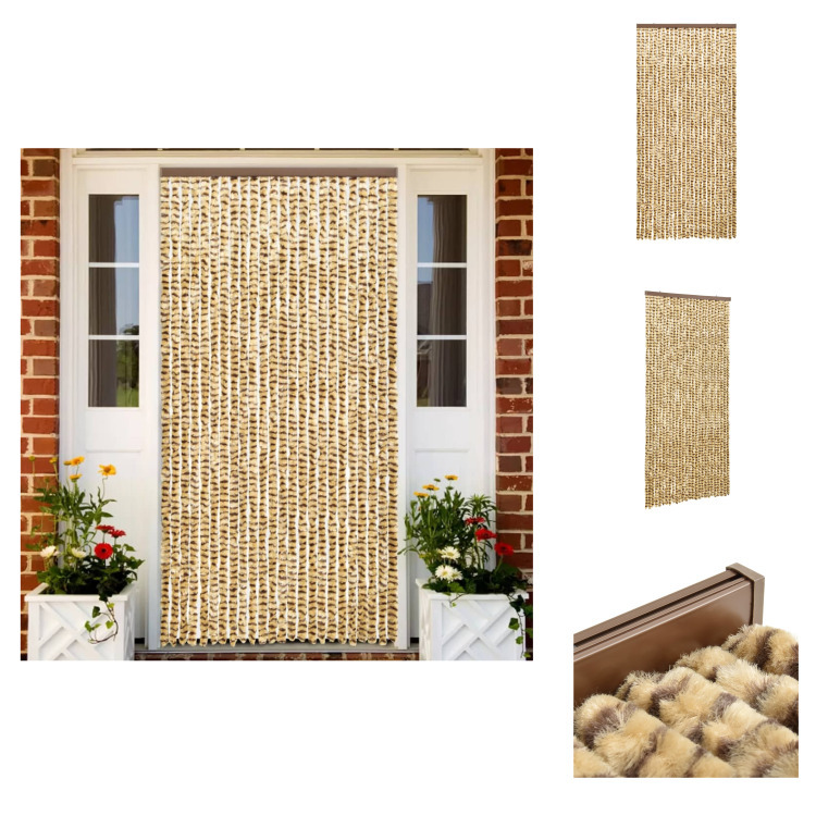 vidaXL Zasłona przeciw owadom beżowo-brązowa 100x220 cm szenilowa - moskitiera
