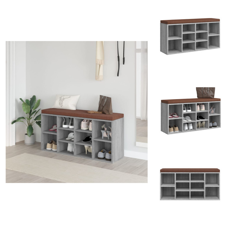 vidaXL Ławka na buty szara Sonoma 103x30x48 cm Materiał drewnopochodny - Ławki do skrzyni i przedpokoju