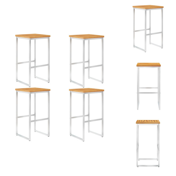 vidaXL Stołki barowe 4 szt. Lite drewno akacjowe i stal nierdzewna - krzesła ogrodowe