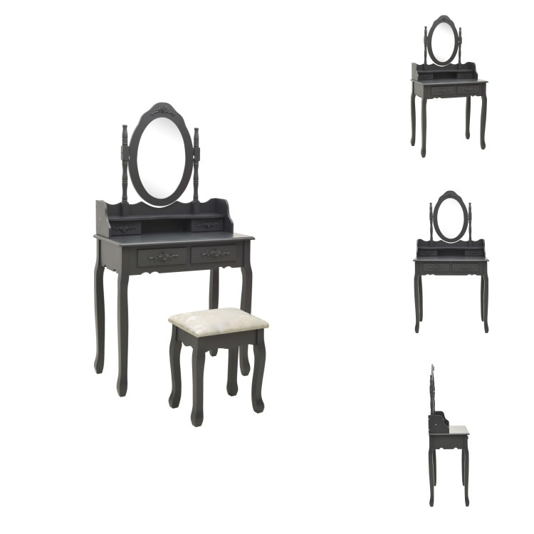 vidaXL Toaletka z taboretem szara 75x69x140 cm drewno paulownia - Toaletki