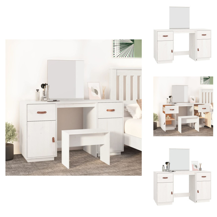 vidaXL Toaletka z lustrem biała lita sosna - Toaletki