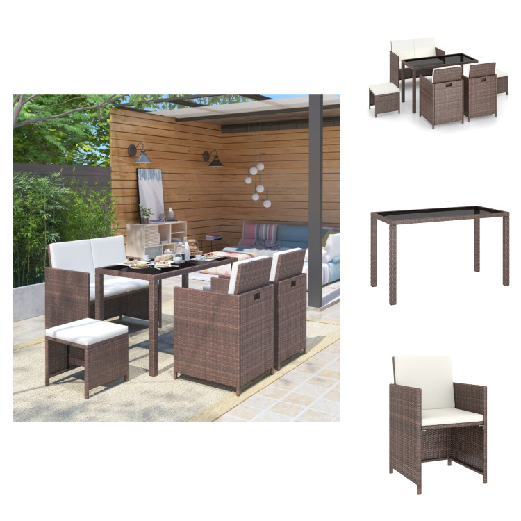 vidaXL 6-częściowy ogrodowy zestaw jadalniany z poduszkami z polirattanu brązowy - Zestawy mebli ogrodowych